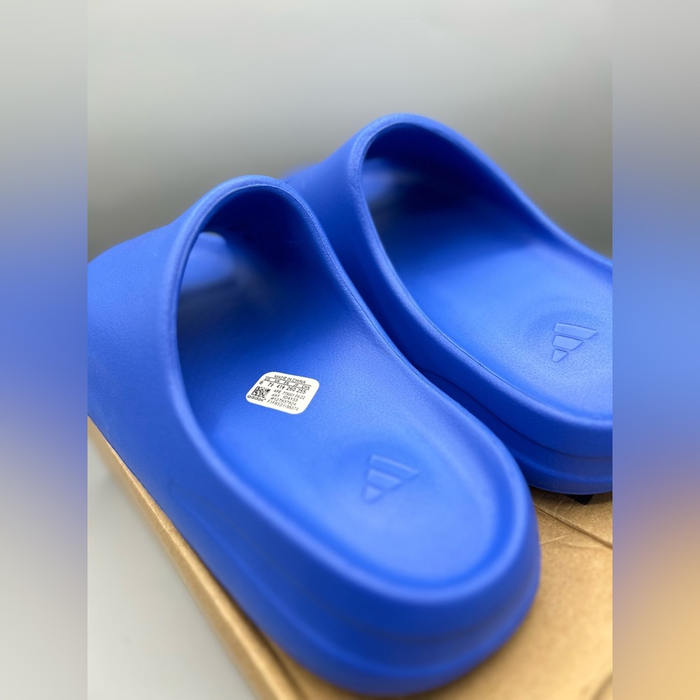 Blue Yeezy slides